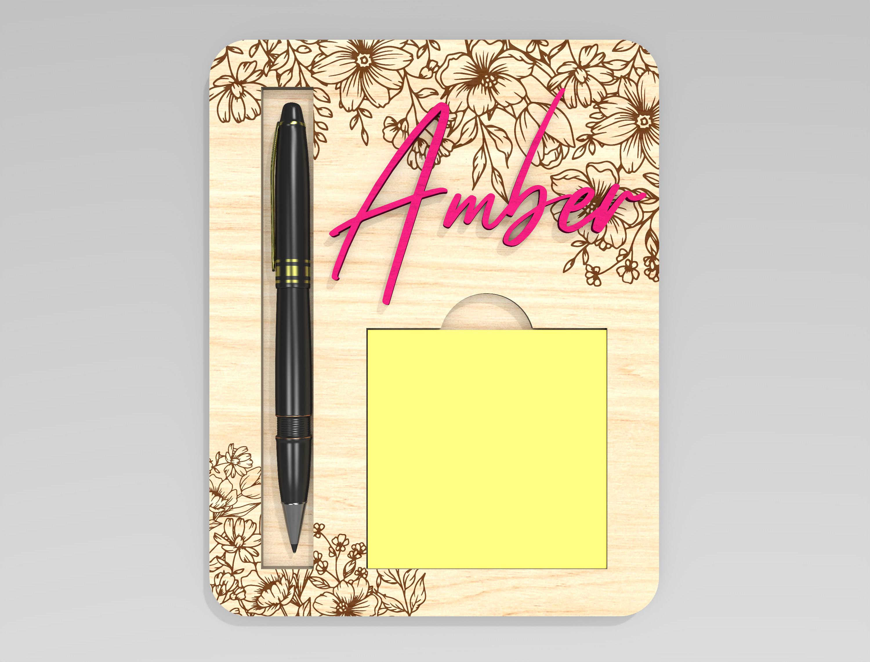 Personalized Floral Sticky Note Pad Holder SVG, Custom Name Pen ...