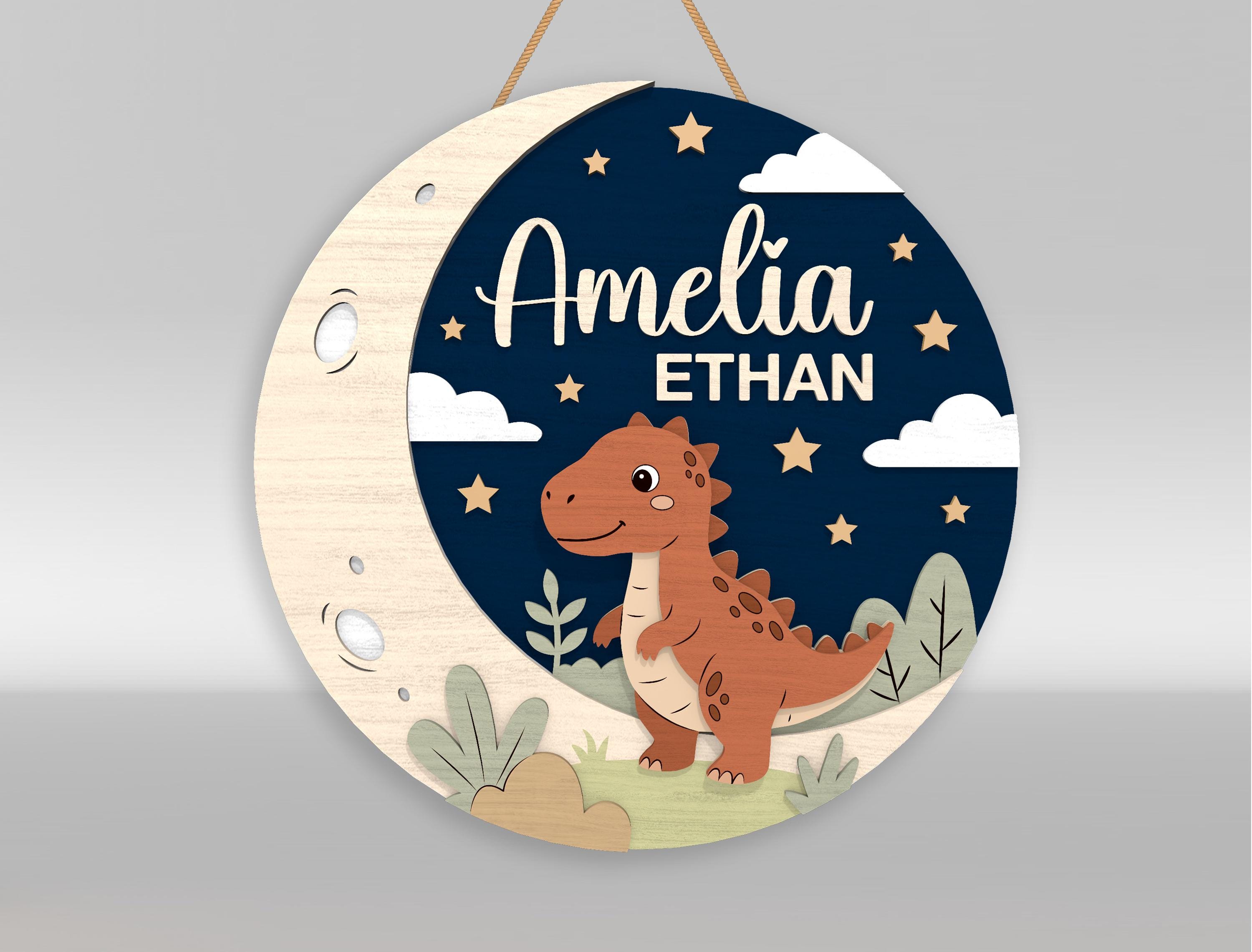 Dinosaur Baby Name Sign SVG Bundle, Jungle Tyrannosaur Lion Set Round ...