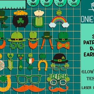 St Patrick&#39;s Day Earrings Svg Bundle, Gift for Her, Patrick Earring Svg, Shamrock Earring svg, Earring Laser file, Glowforge SVG Files