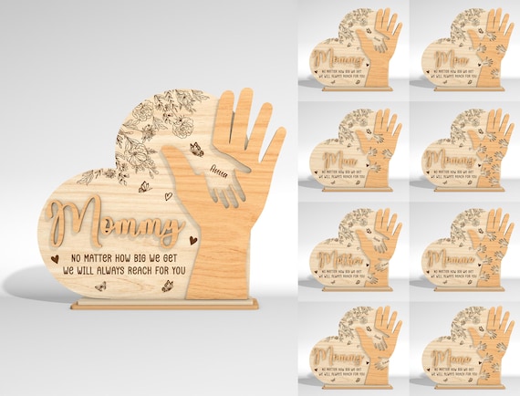 Personalized Mother Hand Heart Stand decor SVG, Gift for Mom, Mothers Day svg, Mothers Day Gifts svg, Glowforge svg files, Laser cut files