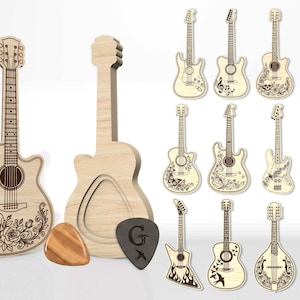 3D Guitar pick boxes laser cut bundle, Guitar pick case, pick holder svg, guitar shaped pick case, plectrum box, mediator box svg, Digital
