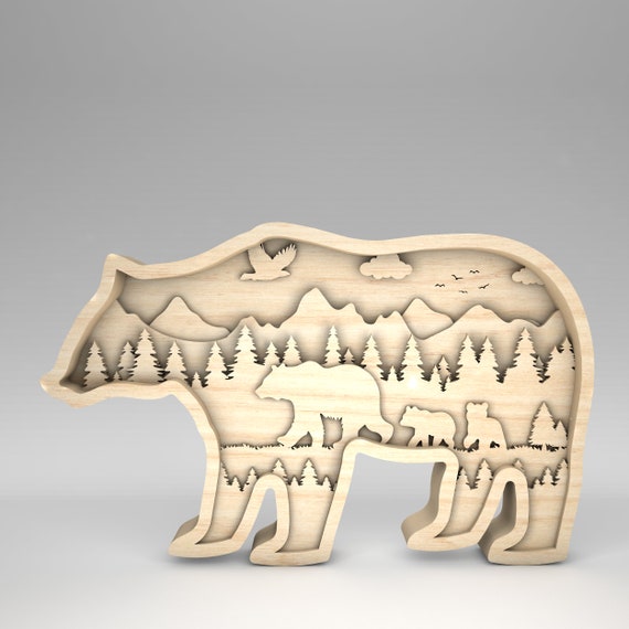Multilayer Bear Scene Art svg, 3D Layered Bear Art svg, Bear svg, Mama Bear svg, 8 Layer Art Piece for Glowforge, Laser cut files