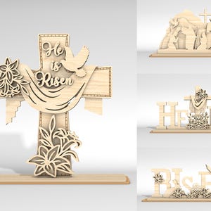 Decorazione del supporto pasquale risorto SVG, giorno di Pasqua svg, Lui è risorto svg, arte cristiana di Gesù svg, file svg Glowforge, file tagliati al laser