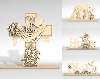 Easter Risen Stand decor SVG, Easter Day svg, He is Risen svg, Christian Jesus Art svg, Glowforge svg files, Laser cut files