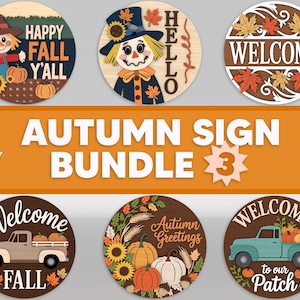Autumn Sign SVG Bundle 3, Pumpkin, Truck, Scarecrow Round door hanger svg,Farmhouse Autumn sign svg,Fall laser cut files,Glowforge svg files
