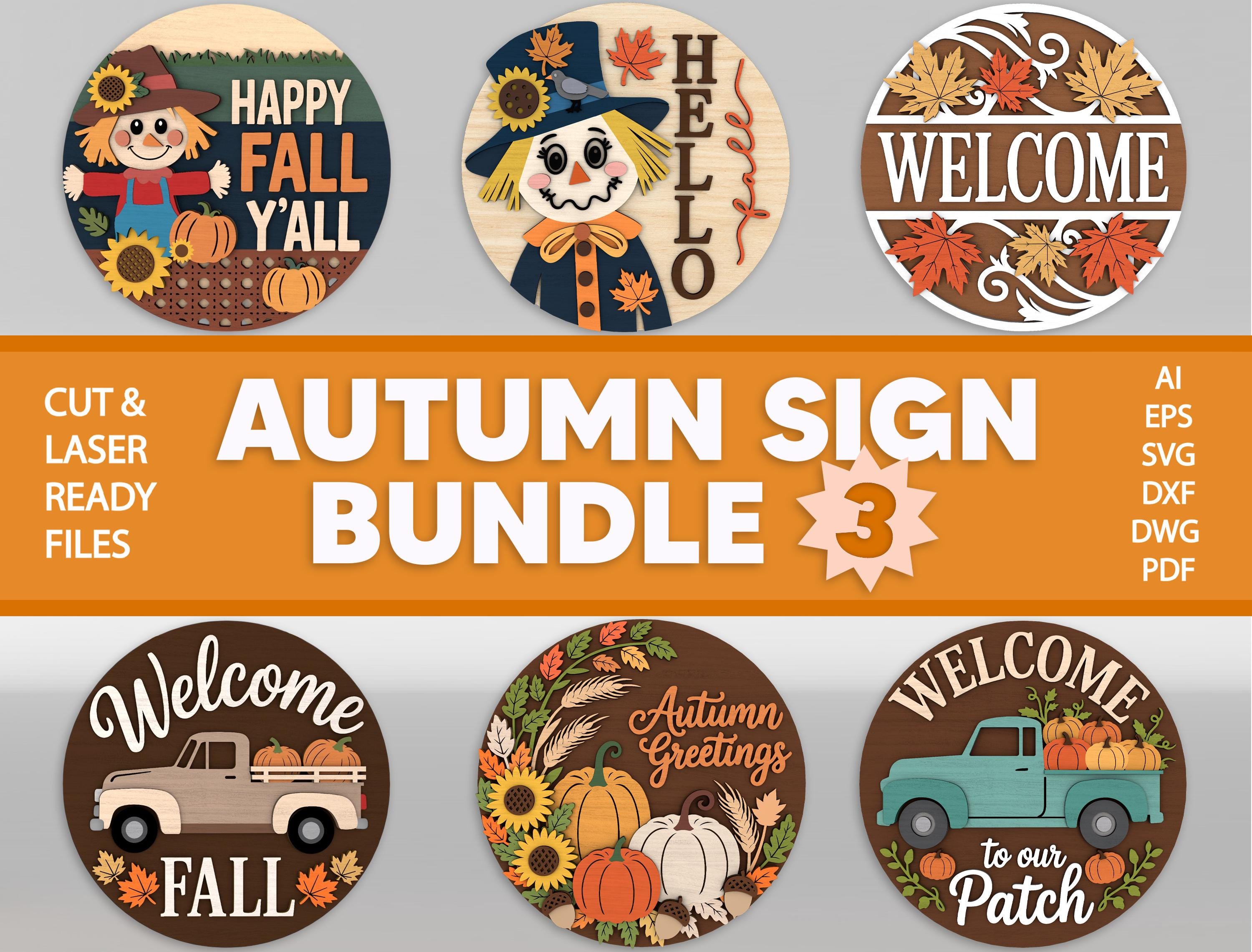 Autumn Sign SVG Bundle 3, Pumpkin, Truck, Scarecrow Round door hanger svg,Farmhouse Autumn sign svg,Fall laser cut files,Glowforge svg files