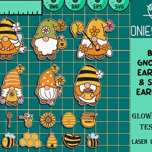 Bee Gnomes Earrings Svg Bundle, Stud Earring svg,Gift for Her, Summer Gnomes svg, Summer Earring Svg, Earring Laser file, Glowforge SVG File