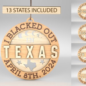 2024 Solar Eclipse Ornaments Svg Bundle, Set of 13 States with Path of Totality Ornament Laser cut file, Glowforge SVG Files,Digital File