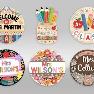 Pacote SVG de placas personalizadas para sala de aula de professor, arquivo de corte a laser para porta de volta às aulas, placas com nome do professor para arquivos SVG Cricut e Glowforge