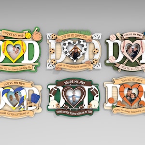 Sport fête des pères aimant réfrigérateur cadre photo svg, sport papa réfrigérateur aimant photo svg, svg cadeaux fête des pères, fichiers svg Glowforge, fichiers découpés au Laser