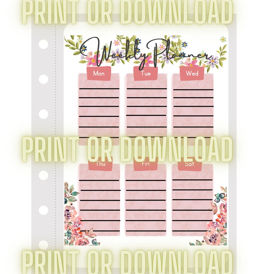 Simple Weekly Planner Schedule Flower Design - Etsy