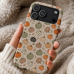 Patchwork Pumpkin Halloween Phone Case, Leopard Print Fall iPhone Cover, Plaid Floral iPhone Tough Case, Spooky Season Phone Decor