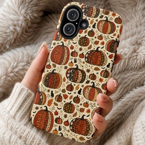 Funda para teléfono de Halloween vintage, funda resistente para iPhone con estampado de calabazas y gato, funda para teléfono con estampado otoñal, funda espeluznante para iPhone de otoño
