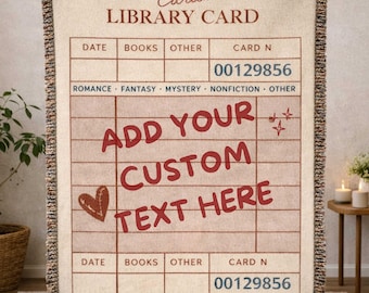 Personalized Book Blanket, Library Card Woven Throw, Custom Name Book Lover Gift, Reading Nook Decor