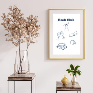 Navy Book Club Art Print: Bookish Wall Decor (Digital Download)