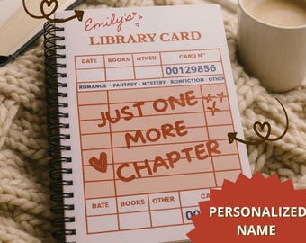 パーソナライズされた読書日記、読書家への読書トラッカーギフト、カスタム読書ログダイアリー、読書クラブ向け図書館カードノート、読書好きへのギフト