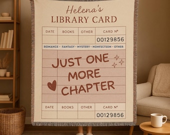 Personalized Library Card Blanket - Book Lover Gift, Cozy Cotton