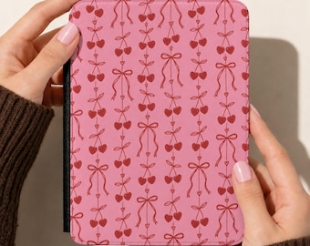Girly Kindle Cover with Hand Strap for Paperwhite 7,  Pink & Doodles Kindle Case Gift for Book Lover, Bookish Kindle Colorsoft 7 Case