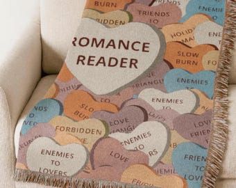 Romance Reader Woven Cotton Throw Blanket, Bookish Decor