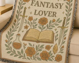 Fantasy Book Lover Throw Blanket - Woven Cotton Reading Nook Decor