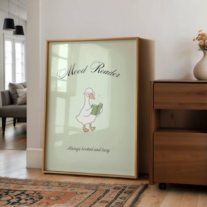 Bookish Goose Reading Wall Art Printable Book Lover Art Digital Download Mood Reader Decor Library Green Poster Cozy Gift for Book Lovers