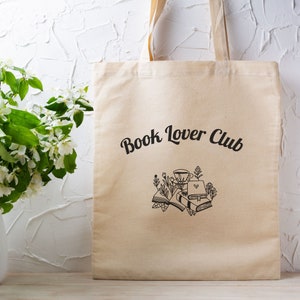 Bookish Tote Bag &quot;Book Lover Club&quot; Everyday Tote Bag Aesthetic Tote Bag Readers Tote Bag Bookshop Tote For Book Shopping Book Lover Tote Bag