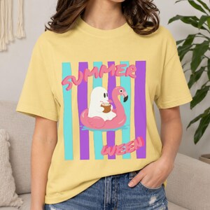 Summerween Comfort Colors Tee featuring funny ghosts and a playful mix of spooky and sunny style. The soft garment-dyed fabric and relaxed fit make this vintage Summerween shirt ideal for Halloween in July, warm-weather festivities, casual gatherings, and spooky summer adventures.