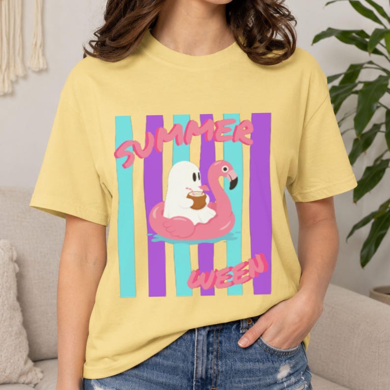 Summerween Comfort Colors Tee featuring funny ghosts and a playful mix of spooky and sunny style. The soft garment-dyed fabric and relaxed fit make this vintage Summerween shirt ideal for Halloween in July, warm-weather festivities, casual gatherings, and spooky summer adventures.