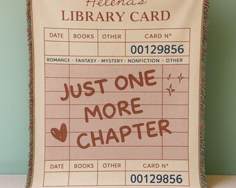 Personalized Library Card Throw Blanket, Cozy Book Lover Gift