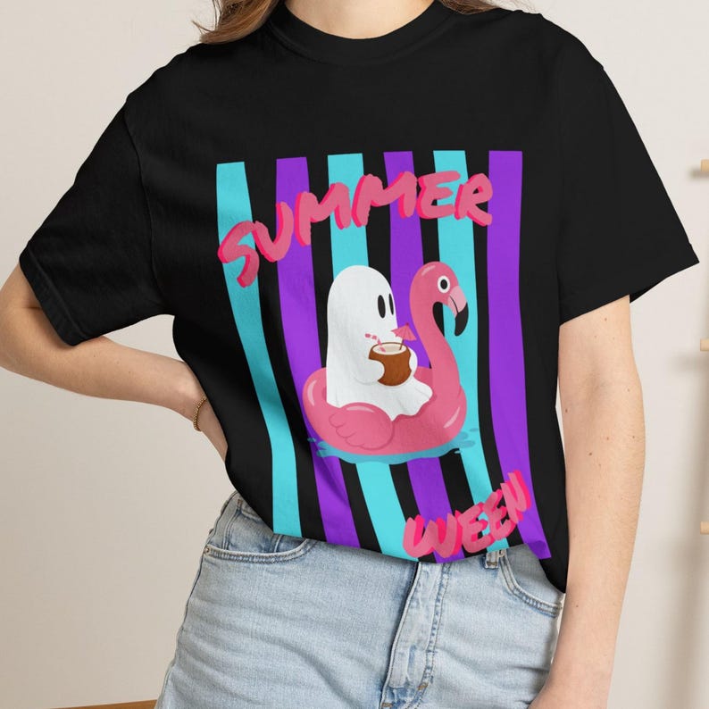 Summerween Shirt featuring funny ghosts and playful spooky summer details on a soft Comfort Colors tee. This vintage-inspired Summerween top offers a relaxed fit for beach days, Halloween in July parties, vacations, casual outfits, and warm-weather spooky season celebrations.