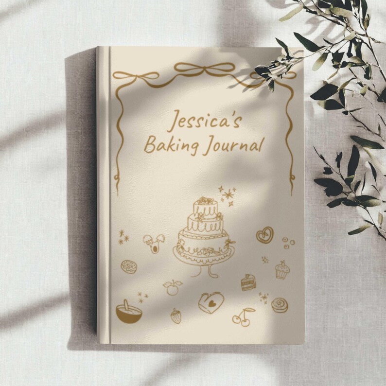 Personalized Beige Doodle Baking Journal, Custom Recipe Notebook ...