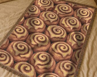 Cinnamon Roll Woven Blanket, Cozy Bakery Throw, Gift for Baker