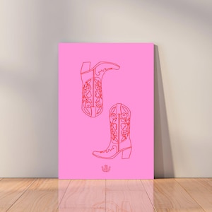 Pink Cowgirl Boots Art Print: Retro Western Wall Decor (Digital Download)