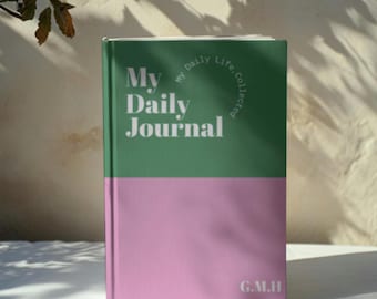 Personlig monogramjournal: Tvåfärgad inbunden anteckningsbok, linjerade sidor