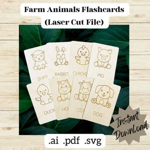 Laser-Schnitt-Datei | Bauernhof Tiere Karteikarten | Montessori | Kleinkind / Kind lernen | Digitaler Download
