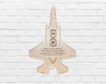 Custom Engraved Wood Fighter Jet Plaque | Military, Pilot, Aviation Gift