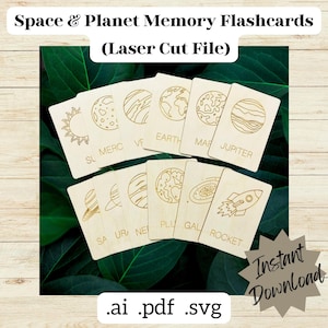 Laser-Schnitt-Datei | Weltall & Planeten Memory Karteikarten | Montessori Lernen | Ausmalaktivität | Digitaler Download