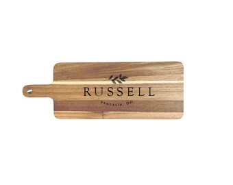 Custom Engraved Acacia Wood Serving Board: Wedding, Housewarming Gift (20x7)