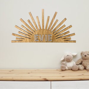 Personalized Laser Cut Wood Sun Name Sign | Nursery Decor | Minimalist Design