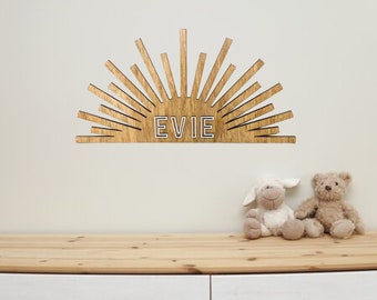 Personalized Laser Cut Wood Sun Name Sign | Nursery Decor | Minimalist Design
