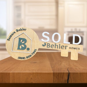 Custom Wood Realtor Key Sign | Real Estate Sold Sign | Closing Photo Prop
