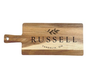 Custom Engraved Acacia Wood Serving Board: Wedding, Housewarming Gift