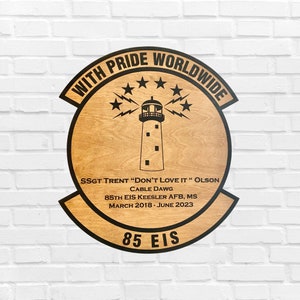 Custom Laser Engraved Military Squadron Patch Plaque | 1/4&quot; Maple Plywood | PCS, Retirement, Gift