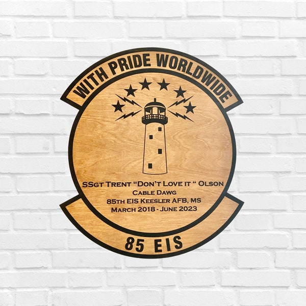 Custom Laser Engraved Military Squadron Patch Plaque | 1/4" Natural Birch | PCS, Retirement, Gift