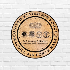 Custom Laser Engraved Military Service Plaque | 1/4&quot; Maple Plywood | Air Force, Army, Navy, Marines, Space Force