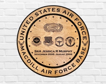 Custom Military Service Plaque: 1/4" Maple- Air Force, Army, Navy, Marines, Space Force