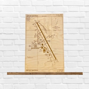 May include: A brown wooden map of Hill Air Force Base (KHI) in Ogden, Utah. The map shows the layout of the airport, including runways, taxiways, hangars, and other facilities. The map is dated April 2017 and includes the airport's elevation, frequency, and other information.