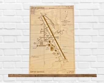 Engraved Wood Airport Diagram: 1/4" Maple, Military, Aviation, Pilot