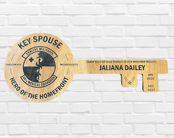 Custom Military Key Spouse: 1/4" Maple, Command Spouse Gift, Thank you gift, Recognition Award