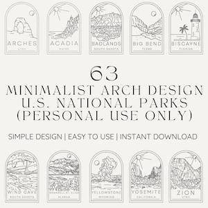 63 U.S. National Parks Arch Minimalist Line Design| Digital Download | Personal Use Only